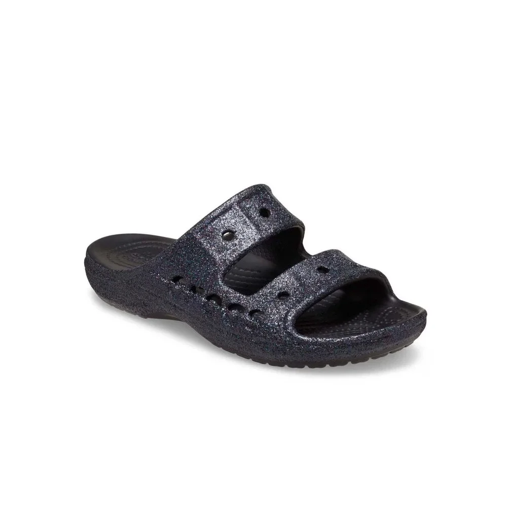 Crocs Unisex Sandals Size 13 Black Glitter Baya Slide Water Friendly Comfort